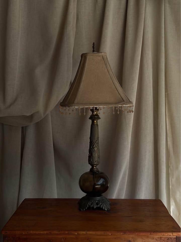 Mid-Century Brass & Glass Table Lamp