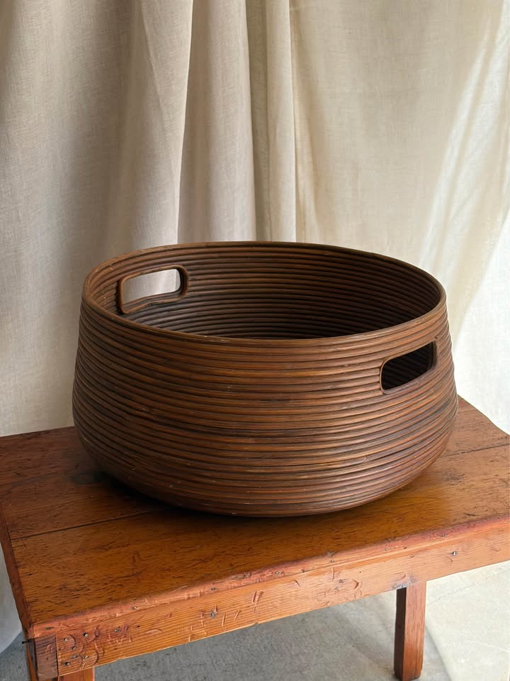 Large Mid-Century Coiled Rattan Basket