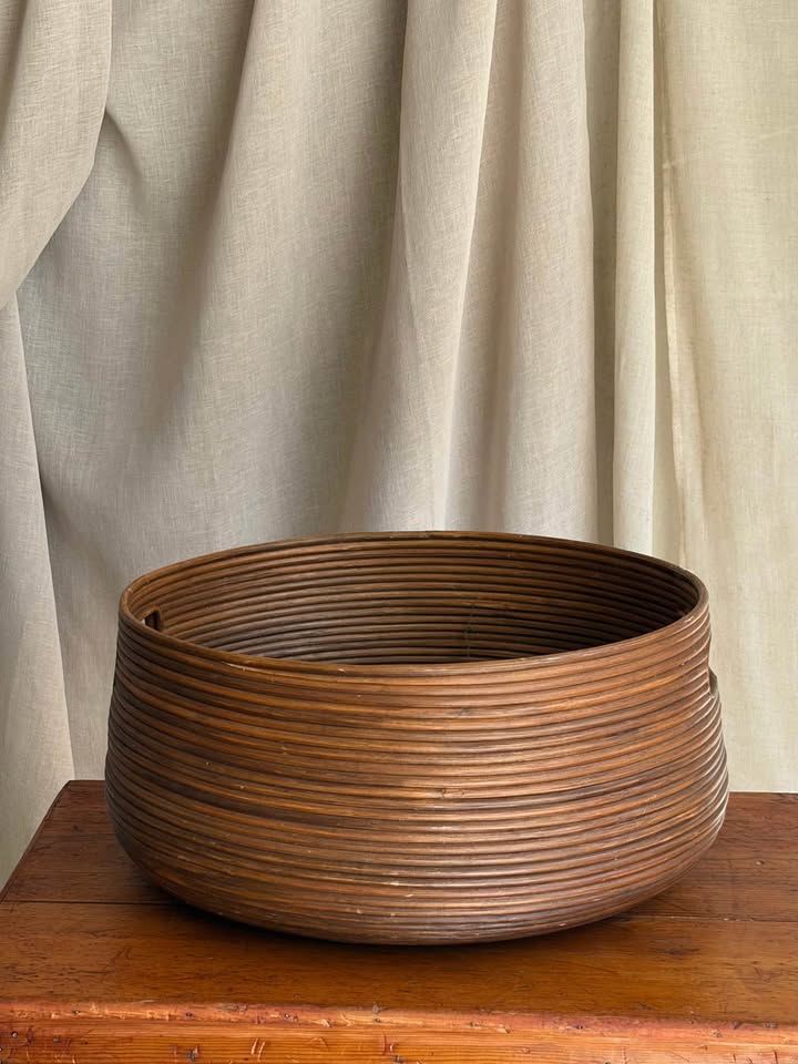 Large Mid-Century Coiled Rattan Basket