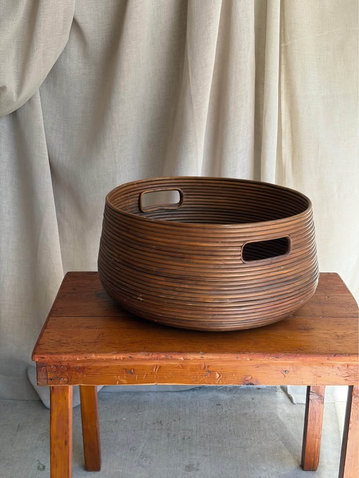 Large Mid-Century Coiled Rattan Basket