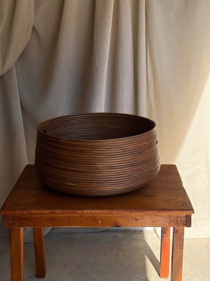 Large Mid-Century Coiled Rattan Basket