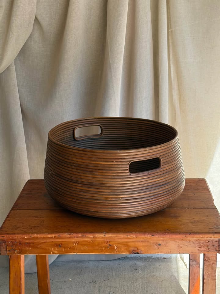 Large Mid-Century Coiled Rattan Basket