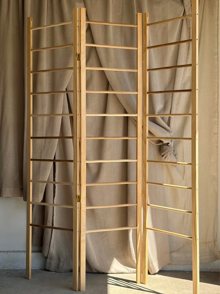 Handmade Wooden 3-Panel Folding Room Divider