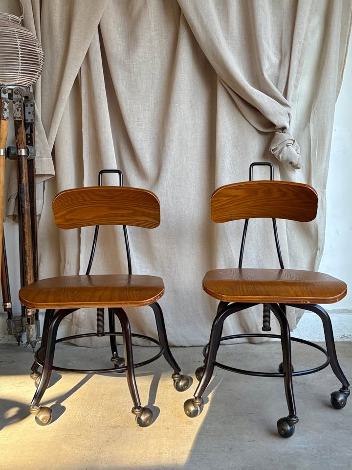 Pair of Industrial Swivel Drafting Stools