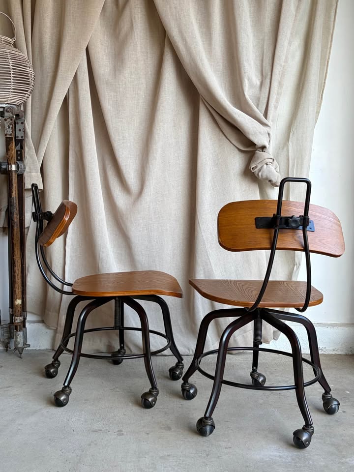 Pair of Industrial Swivel Drafting Stools