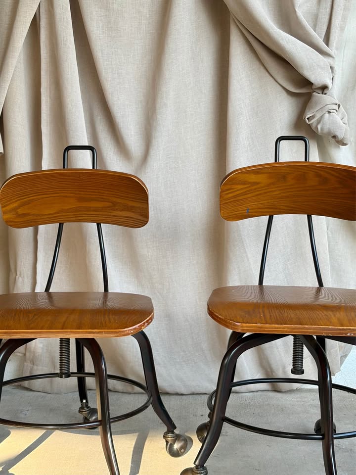 Pair of Industrial Swivel Drafting Stools