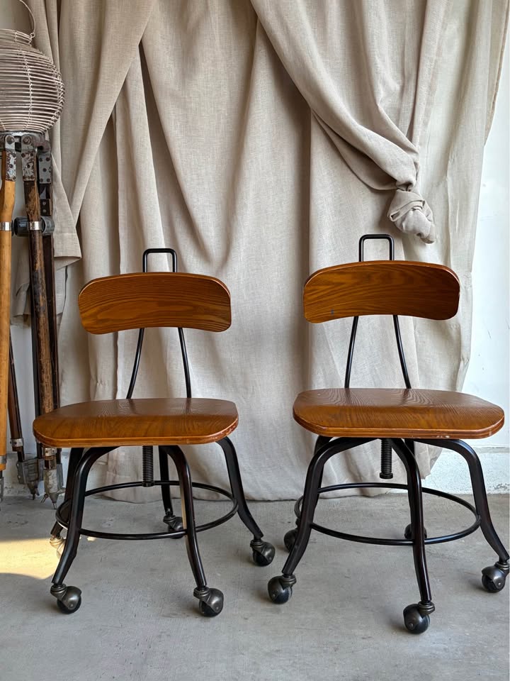 Pair of Industrial Swivel Drafting Stools