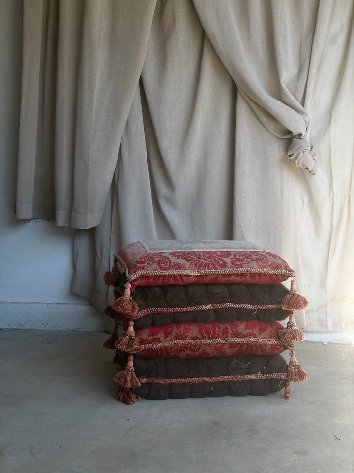 Vintage Stacked Cushion Effect Ottoman