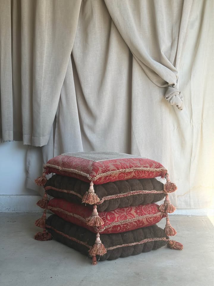 Vintage Stacked Cushion Effect Ottoman