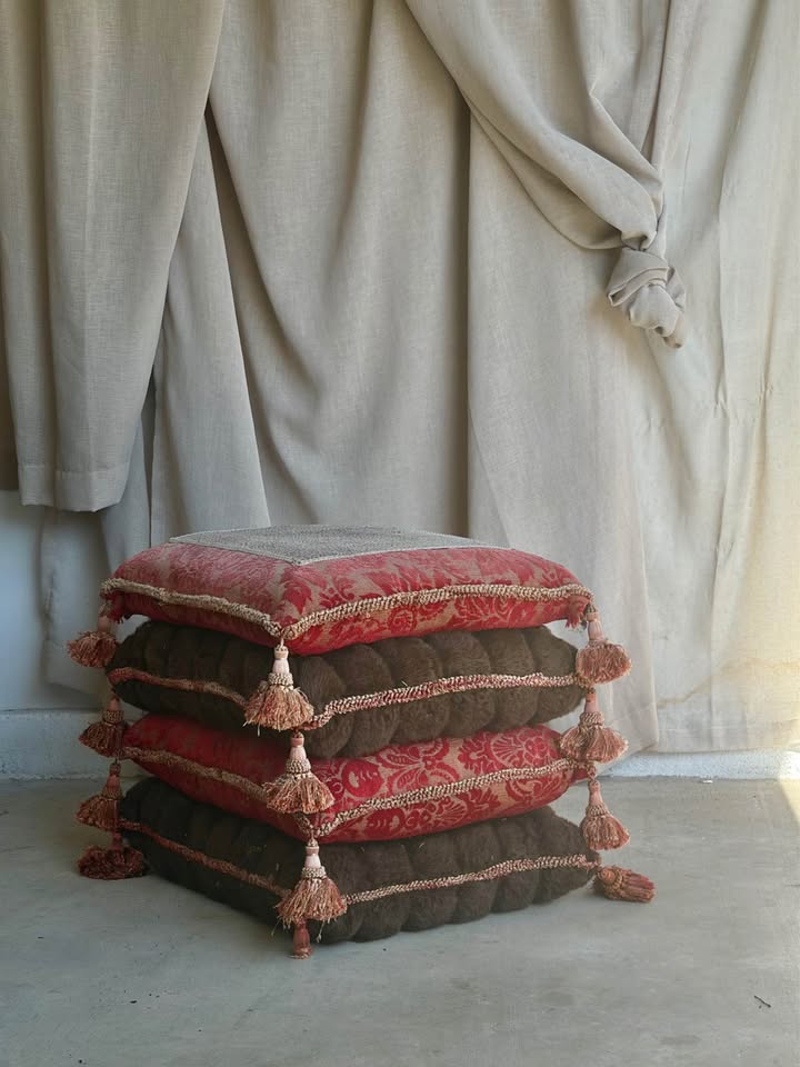 Vintage Stacked Cushion Effect Ottoman