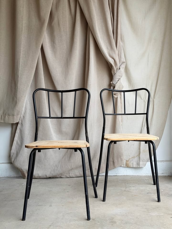 Vintage IKEA Stackable Metal and Wood Chairs