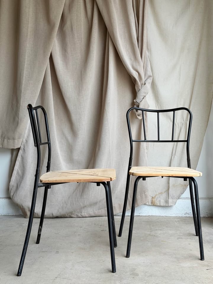 Vintage IKEA Stackable Metal and Wood Chairs