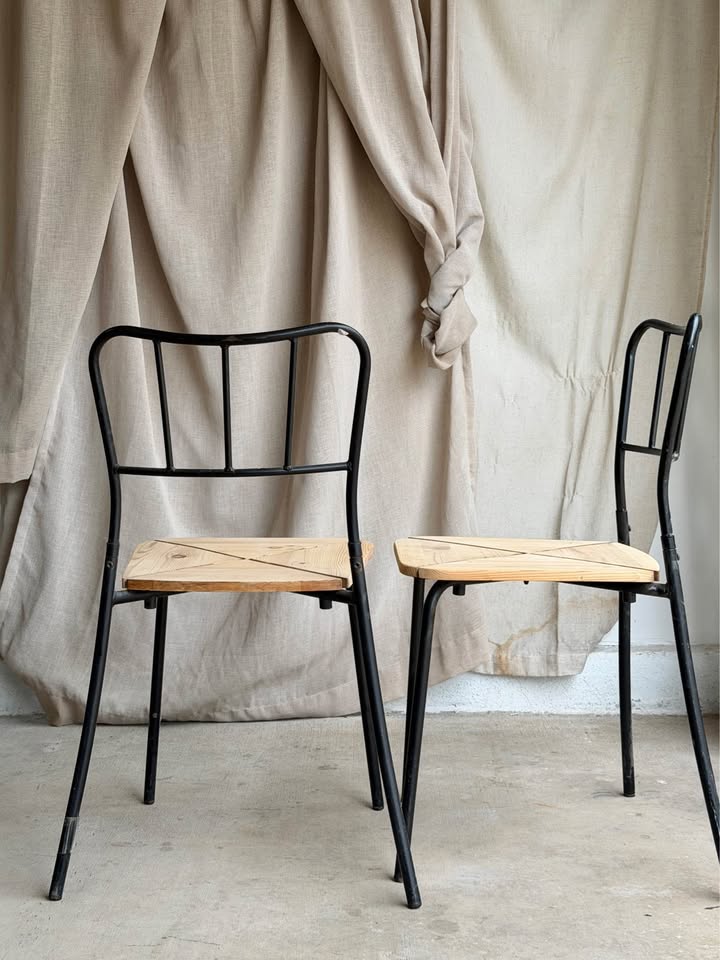 Vintage IKEA Stackable Metal and Wood Chairs