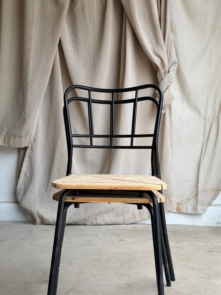 Vintage IKEA Stackable Metal and Wood Chairs