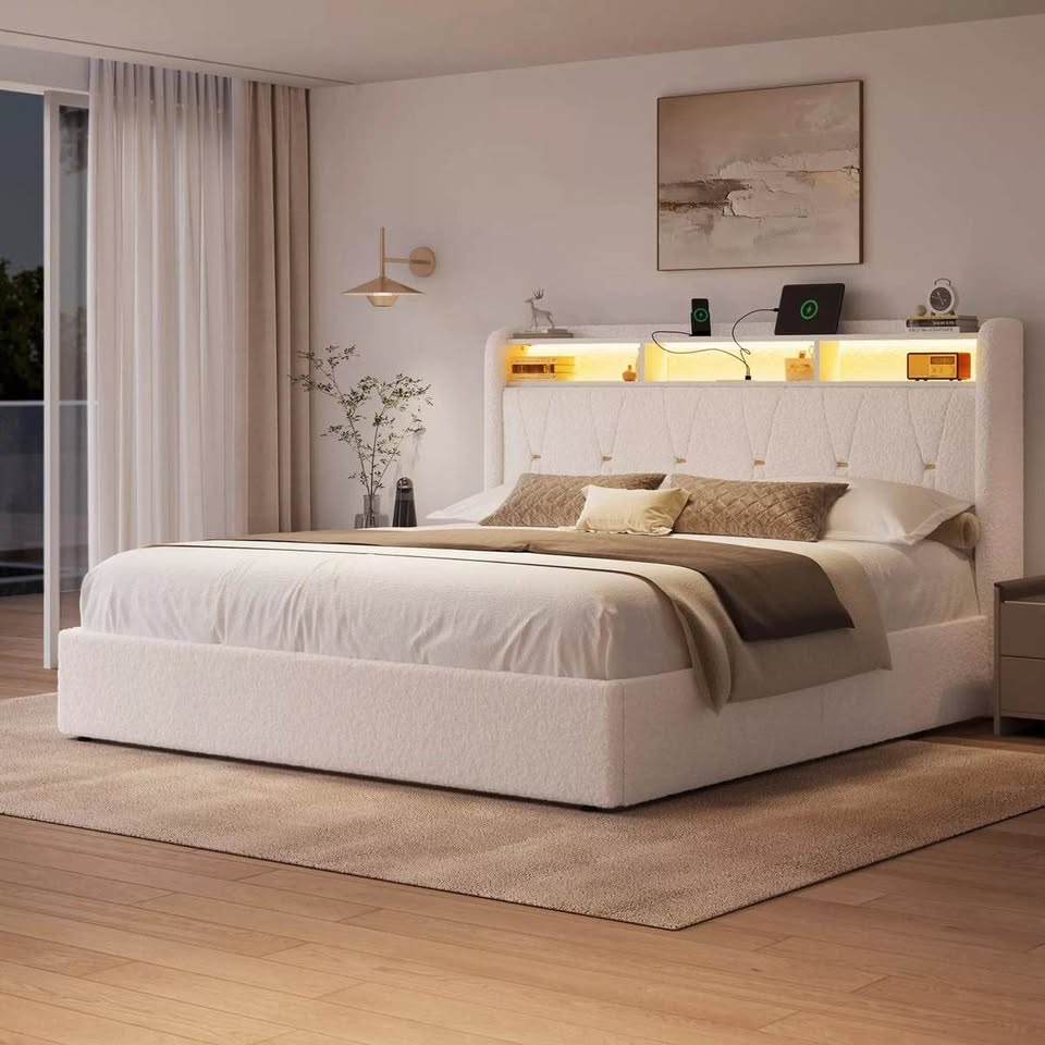 Upholstered Bouclé Storage Bed QUEEN