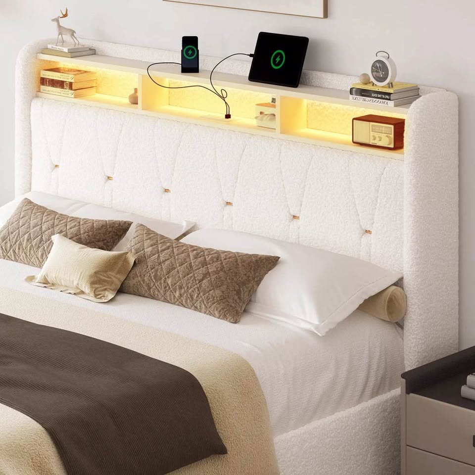 Upholstered Bouclé Storage Bed QUEEN