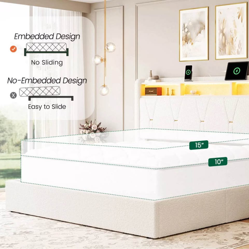 Upholstered Bouclé Storage Bed QUEEN