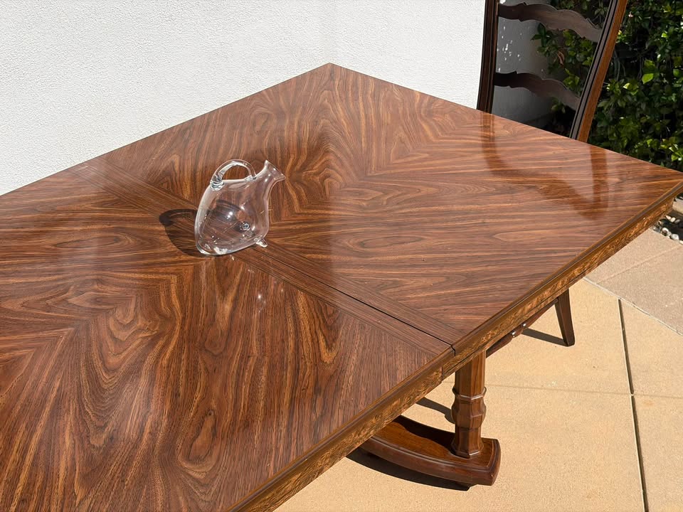 Solid Mahogany Wood Pedestal Extendable Dining / Library Table