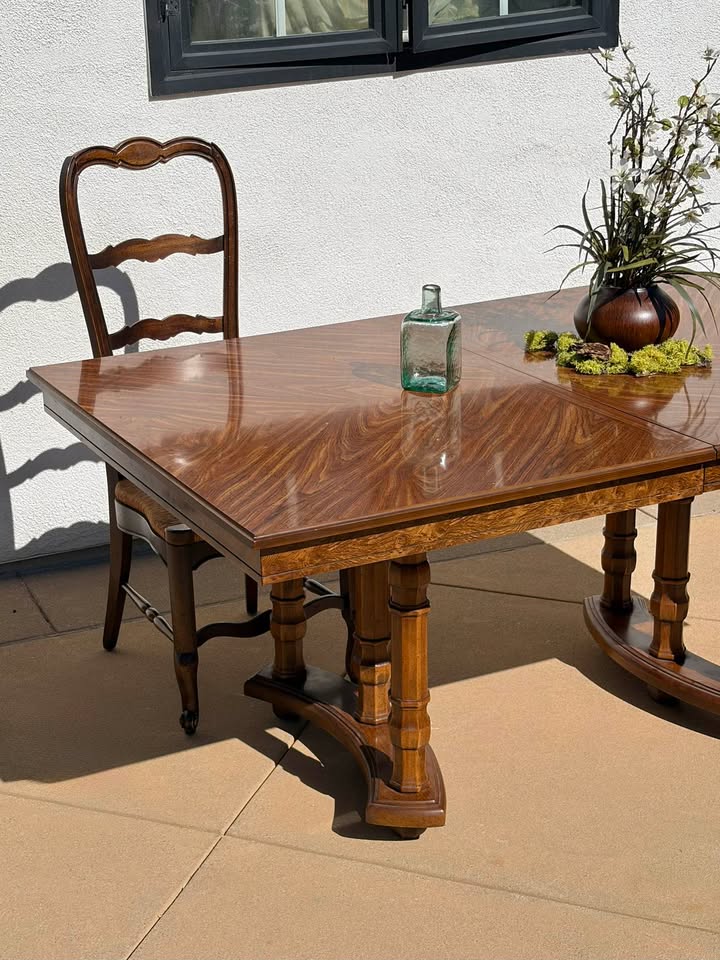 Solid Mahogany Wood Pedestal Extendable Dining / Library Table