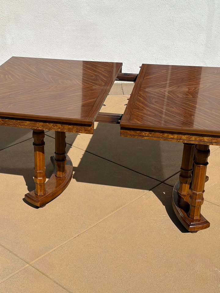 Solid Mahogany Wood Pedestal Extendable Dining / Library Table
