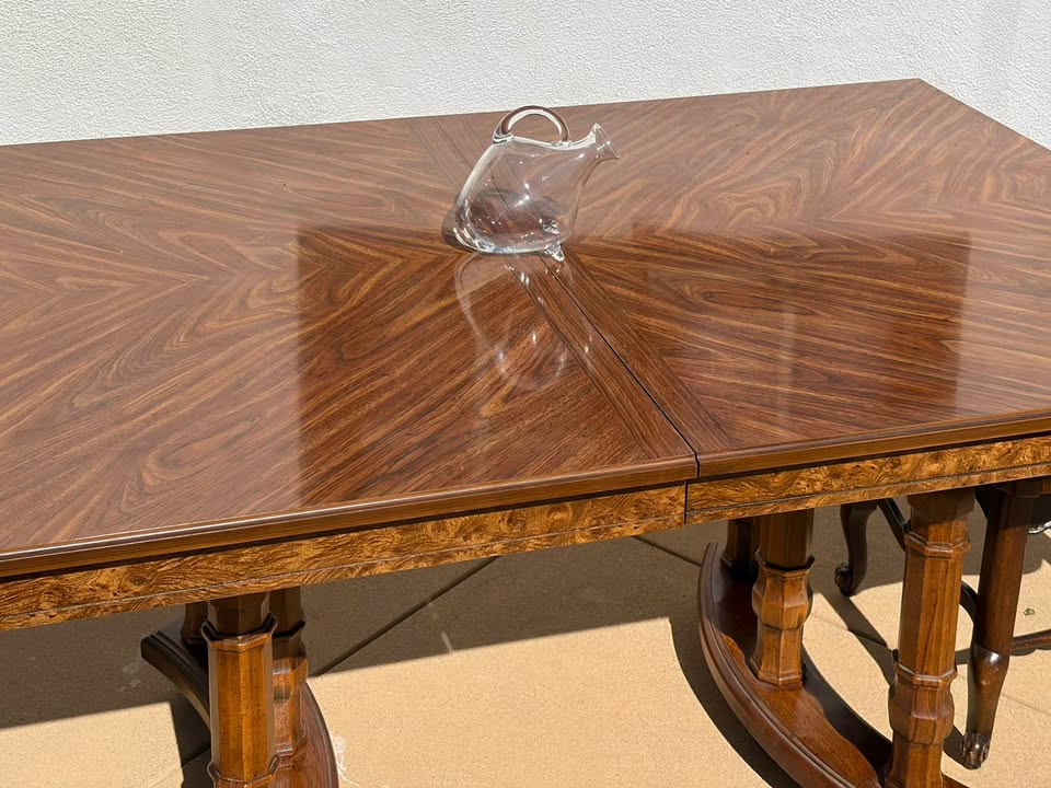 Solid Mahogany Wood Pedestal Extendable Dining / Library Table