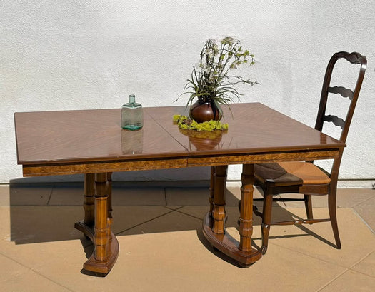 Solid Mahogany Wood Pedestal Extendable Dining / Library Table