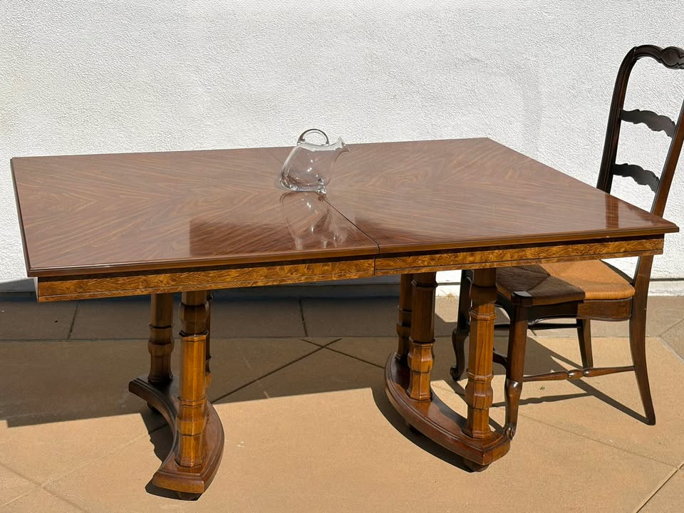 Solid Mahogany Wood Pedestal Extendable Dining / Library Table