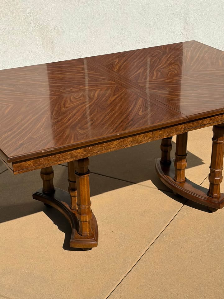 Solid Mahogany Wood Pedestal Extendable Dining / Library Table