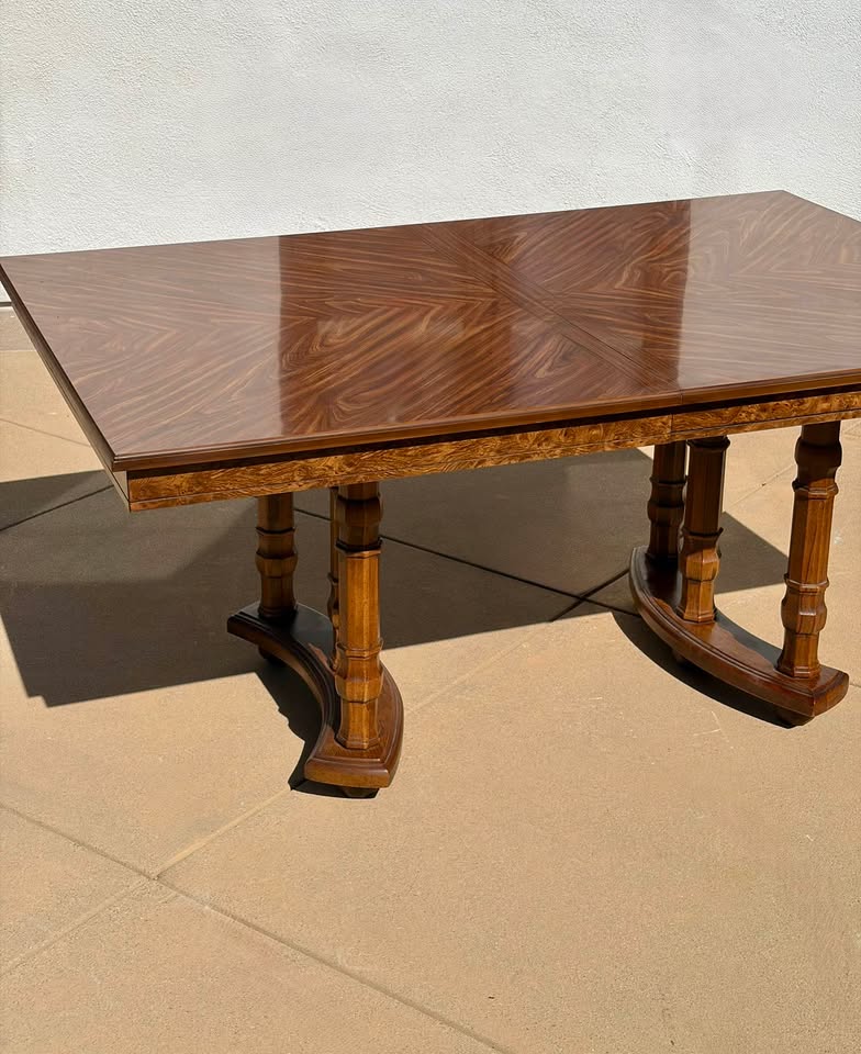 Solid Mahogany Wood Pedestal Extendable Dining / Library Table