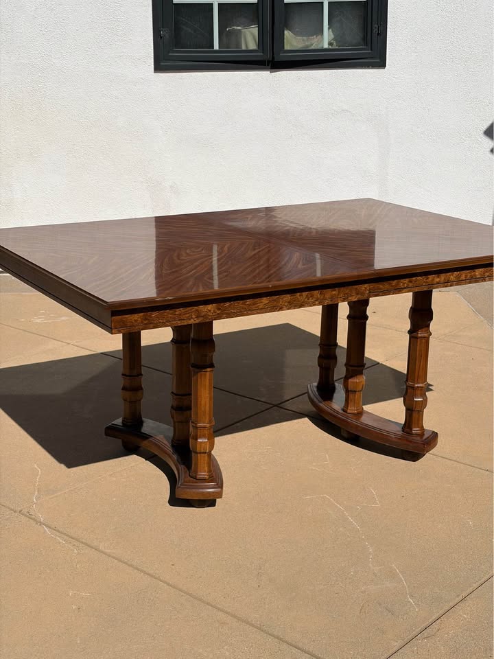 Solid Mahogany Wood Pedestal Extendable Dining / Library Table