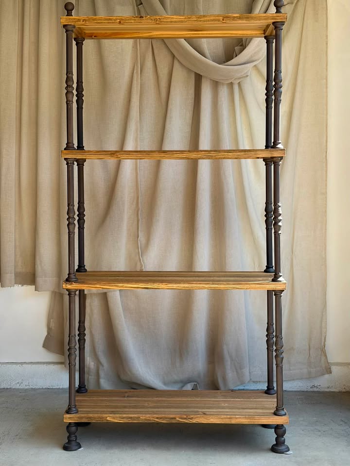 Tall Industrial Wood & Metal Bookshelf