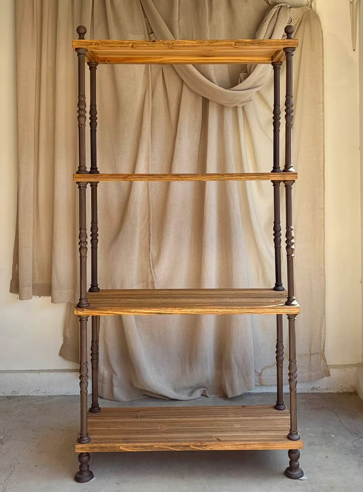 Tall Industrial Wood & Metal Bookshelf